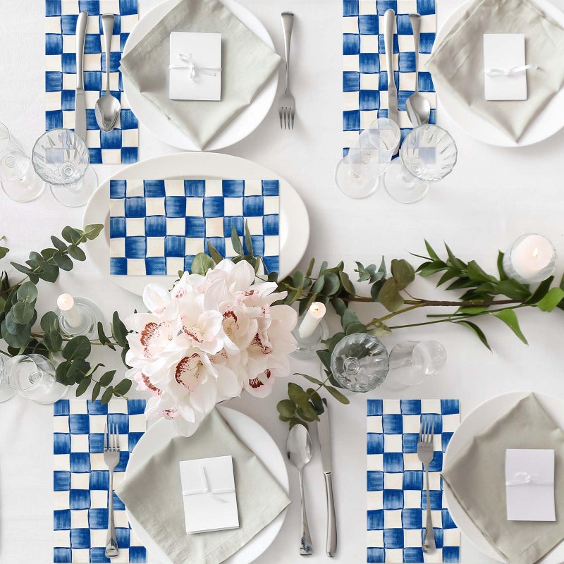 JarThenaAMCS 100 قطعة من مناديل الضيوف الزرقاء والأبيض المنقوشة باللون الأزرق الملكي والمناديل للاستعمال مرة واحدة بألوان مائية ومنشفة يدوية ومناديل ورقية للحمام والنزهة وحفلات أعياد الميلاد وحفلات ديكور الطاولة - Image 5